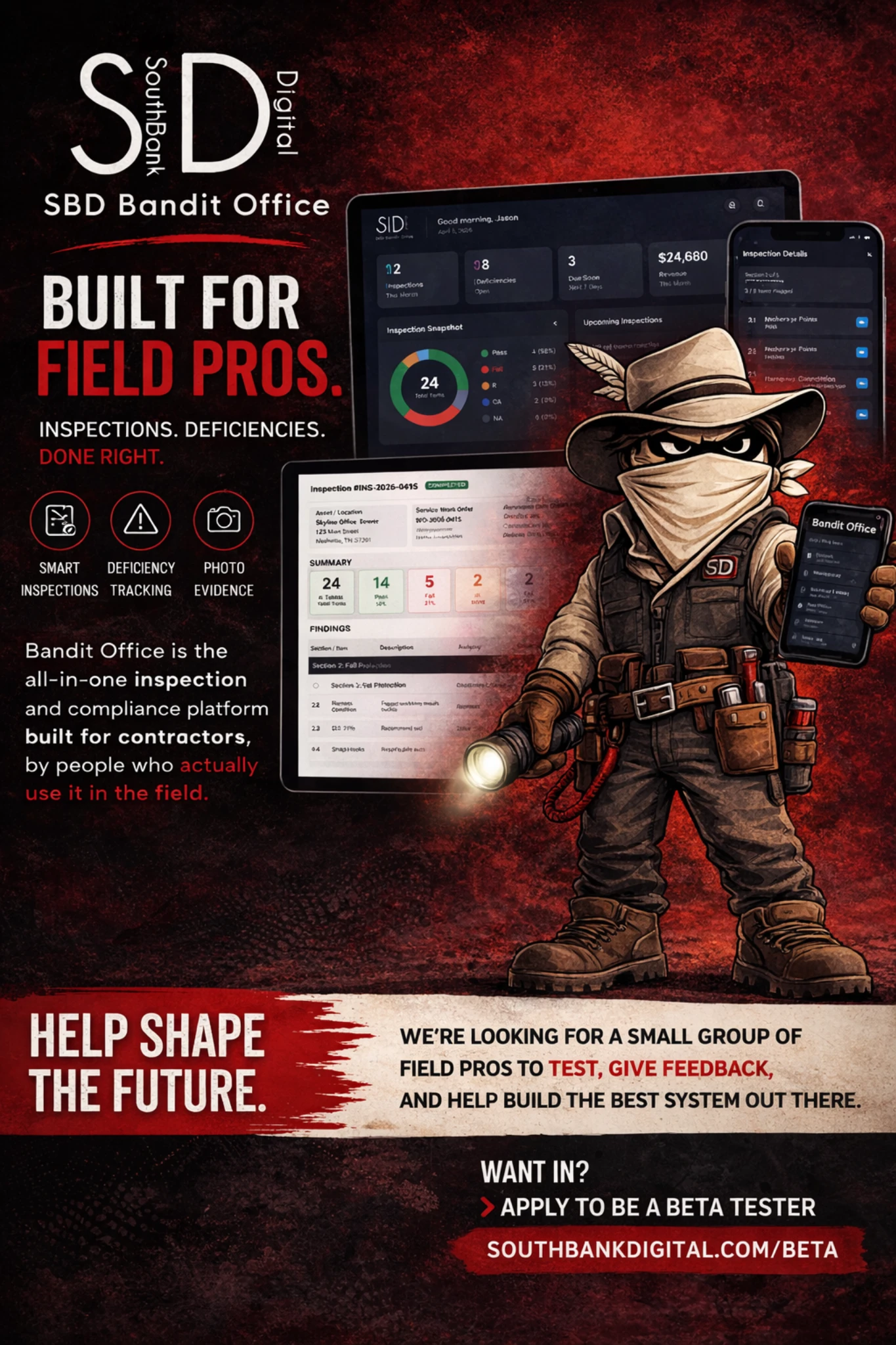 Bandit Office hero graphic showing the office suite for field pros.