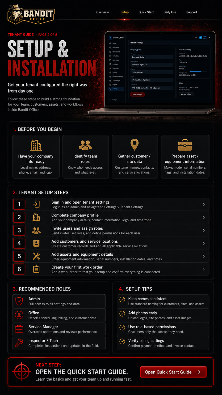 Bandit Office setup interface
